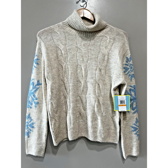 NWT Festive Embellished Sleeves Soft Sweater Women's Turtleneck Oversized Sz-S - Picture 2 of 6